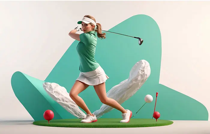 Dynamic 3d Cartoon Model Illustration of a Golf Player in Action